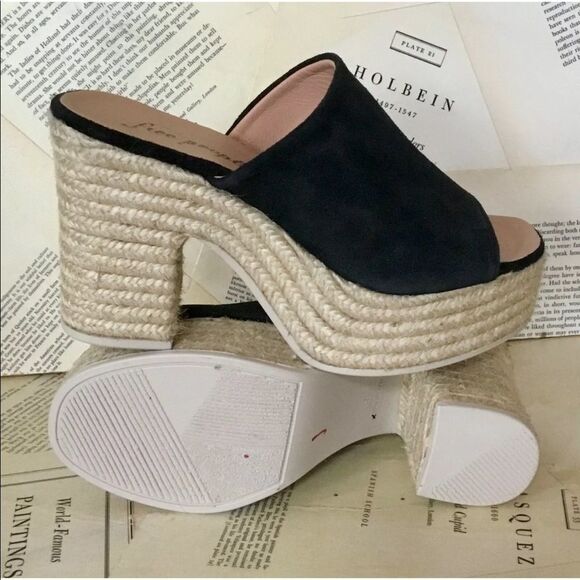 Free People Platform Sandal Black Suede Mule Heel - Picture 7 of 8